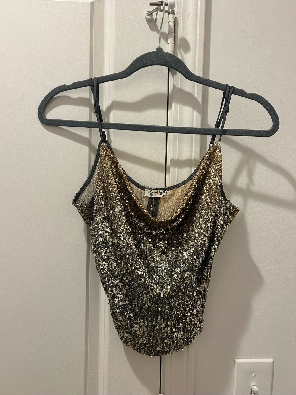 Free People Sequin Cowl Neck Tank Top - Gold/Silver